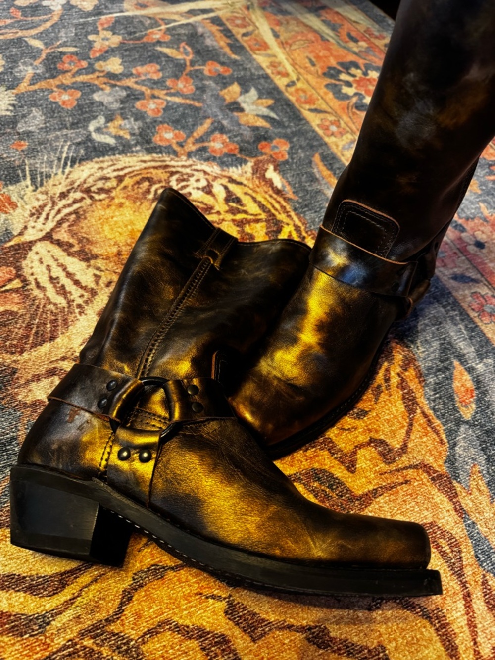 Frye Black Leather Short Harness Boots with Gold Accents *only worn once*